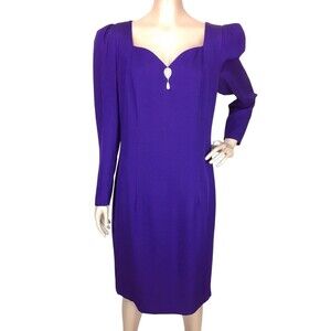 Vintage 90s Cachet Purple Puff Sleeve Cocktail Party Wedding Guest Evening Dress